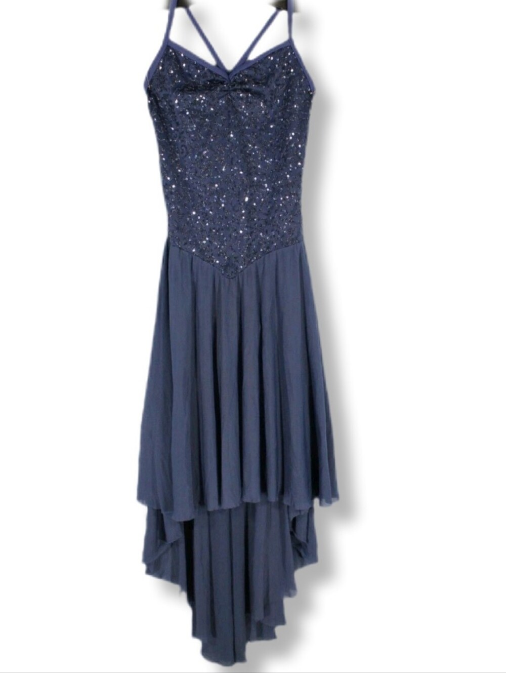 Balera Weissman Girls Navy Blue Sequin High Low Dress Dance Costume